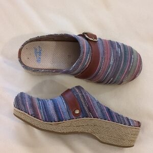 Dansko Multicolor Striped Mules with Brown Strap